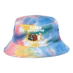 Easily Distracted By Cats And Books Funny Cat & Book Lover Tie Dye Newport Bucket Hat