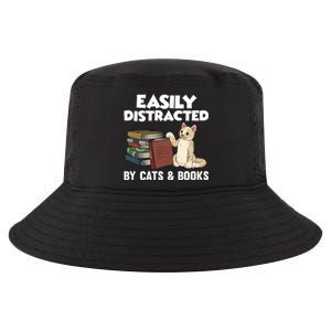 Easily Distracted By Cats And Books Funny Cat & Book Lover Cool Comfort Performance Bucket Hat