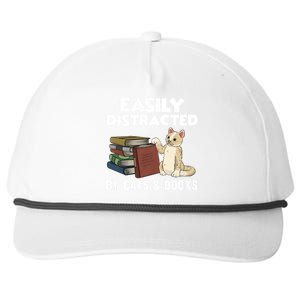 Easily Distracted By Cats And Books Funny Cat & Book Lover Snapback Five-Panel Rope Hat