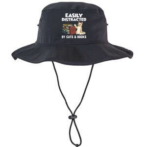 Easily Distracted By Cats And Books Funny Cat & Book Lover Legacy Cool Fit Booney Bucket Hat