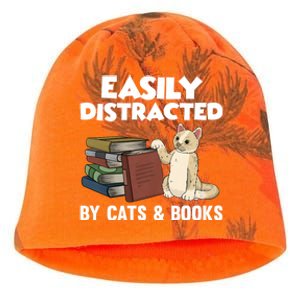 Easily Distracted By Cats And Books Funny Cat & Book Lover Kati - Camo Knit Beanie