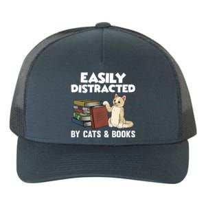 Easily Distracted By Cats And Books Funny Cat & Book Lover Yupoong Adult 5-Panel Trucker Hat