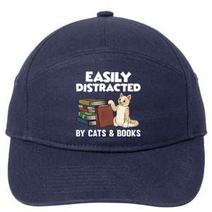 Easily Distracted By Cats And Books Funny Cat & Book Lover 7-Panel Snapback Hat