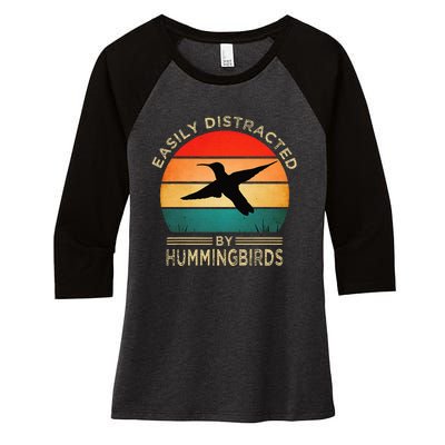 Easily Distracted By Hummingbirds Women's Tri-Blend 3/4-Sleeve Raglan Shirt