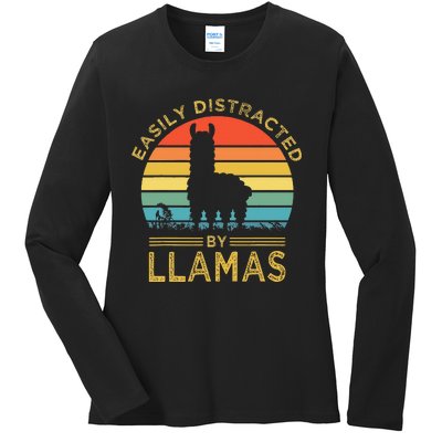 Easily Distracted By Llamas Ladies Long Sleeve Shirt