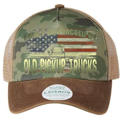 Easily Distracted By Old Pickup Trucks American Flag Truck Legacy Tie Dye Trucker Hat