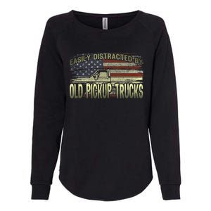 Easily Distracted By Old Pickup Trucks American Flag Truck Womens California Wash Sweatshirt