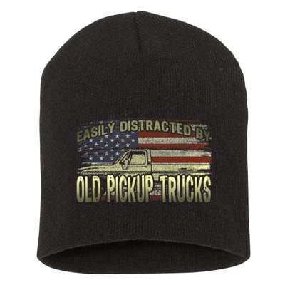 Easily Distracted By Old Pickup Trucks American Flag Truck Short Acrylic Beanie