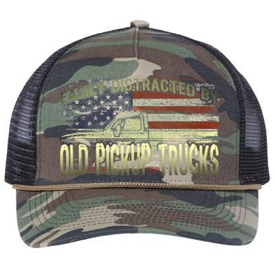 Easily Distracted By Old Pickup Trucks American Flag Truck Retro Rope Trucker Hat Cap