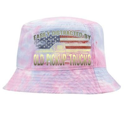 Easily Distracted By Old Pickup Trucks American Flag Truck Tie-Dyed Bucket Hat