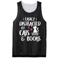 Easily Distracted By Cats And Books Funny Cat & Book Lover Mesh Reversible Basketball Jersey Tank