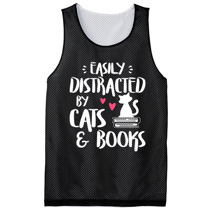 Easily Distracted By Cats And Books Funny Cat & Book Lover Mesh Reversible Basketball Jersey Tank