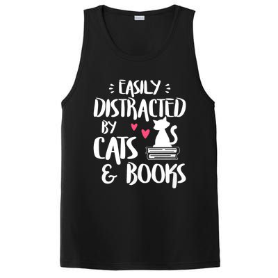 Easily Distracted By Cats And Books Funny Cat & Book Lover PosiCharge Competitor Tank