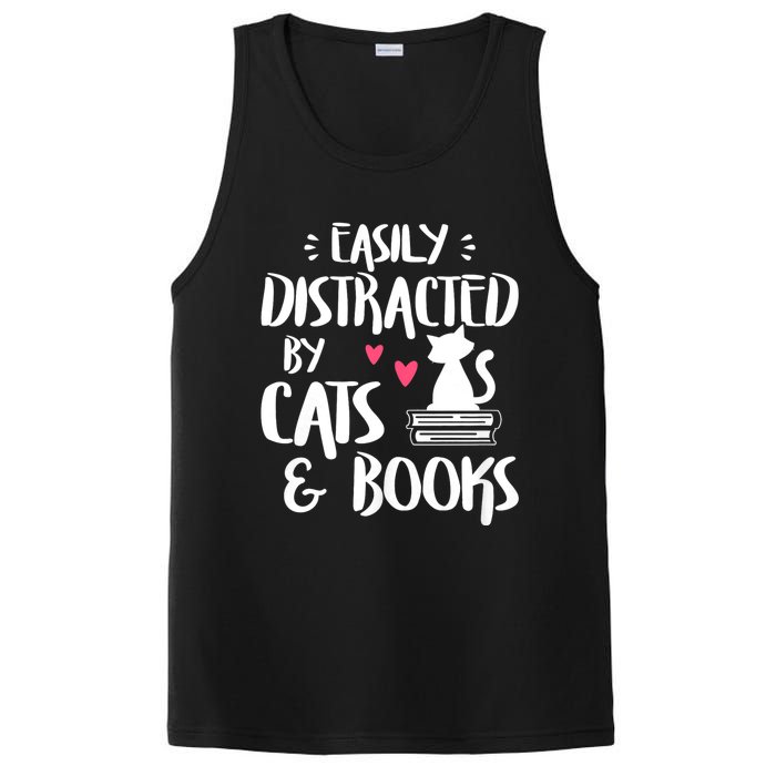 Easily Distracted By Cats And Books Funny Cat & Book Lover PosiCharge Competitor Tank