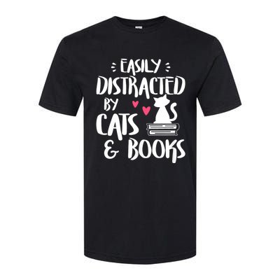 Easily Distracted By Cats And Books Funny Cat & Book Lover Softstyle CVC T-Shirt