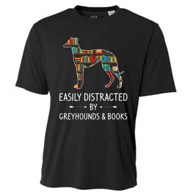 Easily Distracted By Greyhounds & Books Lover Gift Dog Pet Cooling Performance Crew T-Shirt