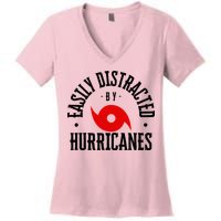 Easily Distracted By Hurricanes Hurricane Season Fun Weather Women's V-Neck T-Shirt
