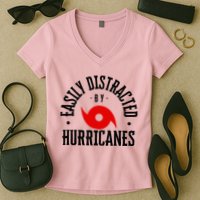 Easily Distracted By Hurricanes Hurricane Season Fun Weather Women's V-Neck T-Shirt