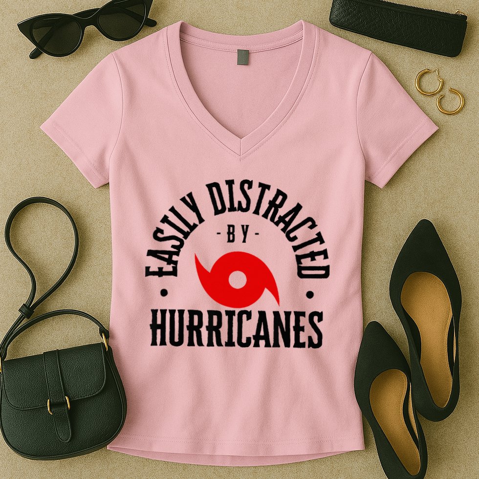 Easily Distracted By Hurricanes Hurricane Season Fun Weather Women's V-Neck T-Shirt