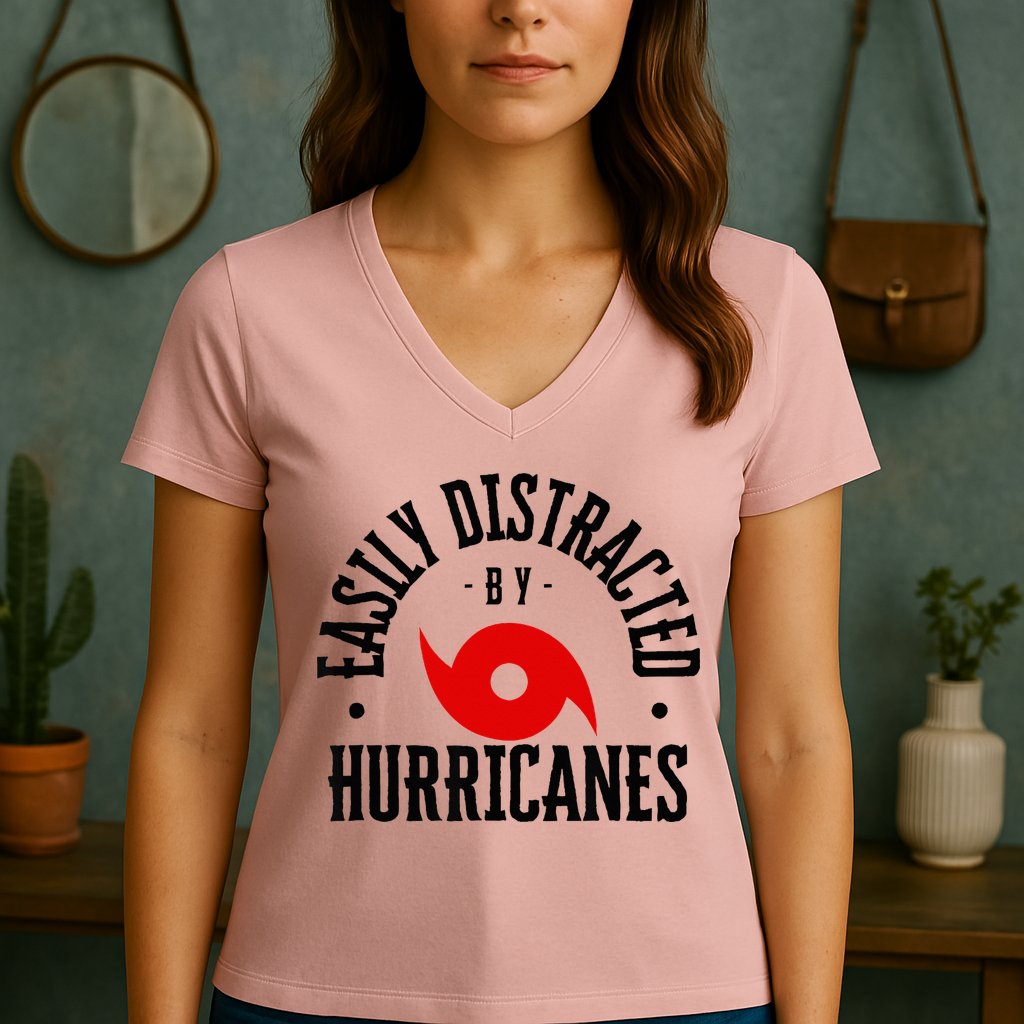 Easily Distracted By Hurricanes Hurricane Season Fun Weather Women's V-Neck T-Shirt