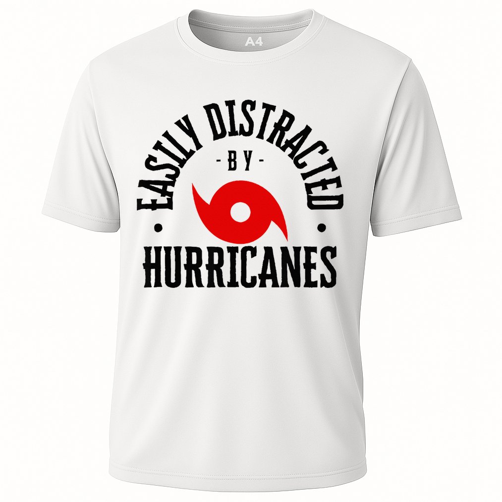 Easily Distracted By Hurricanes Hurricane Season Fun Weather Cooling Performance Crew T-Shirt