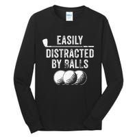 Easily Distracted by Balls Golf Ball Putt Vintage Funny Golf Tall Long Sleeve T-Shirt