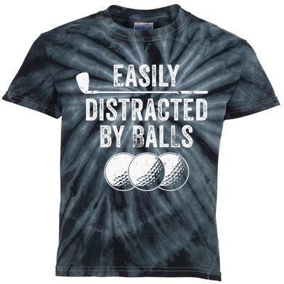 Easily Distracted by Balls Golf Ball Putt Vintage Funny Golf Kids Tie-Dye T-Shirt