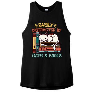 Easily Distracted By Cats And Books Cat & Book Lover Ladies PosiCharge Tri-Blend Wicking Tank