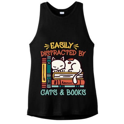 Easily Distracted By Cats And Books Cat & Book Lover Ladies PosiCharge Tri-Blend Wicking Tank