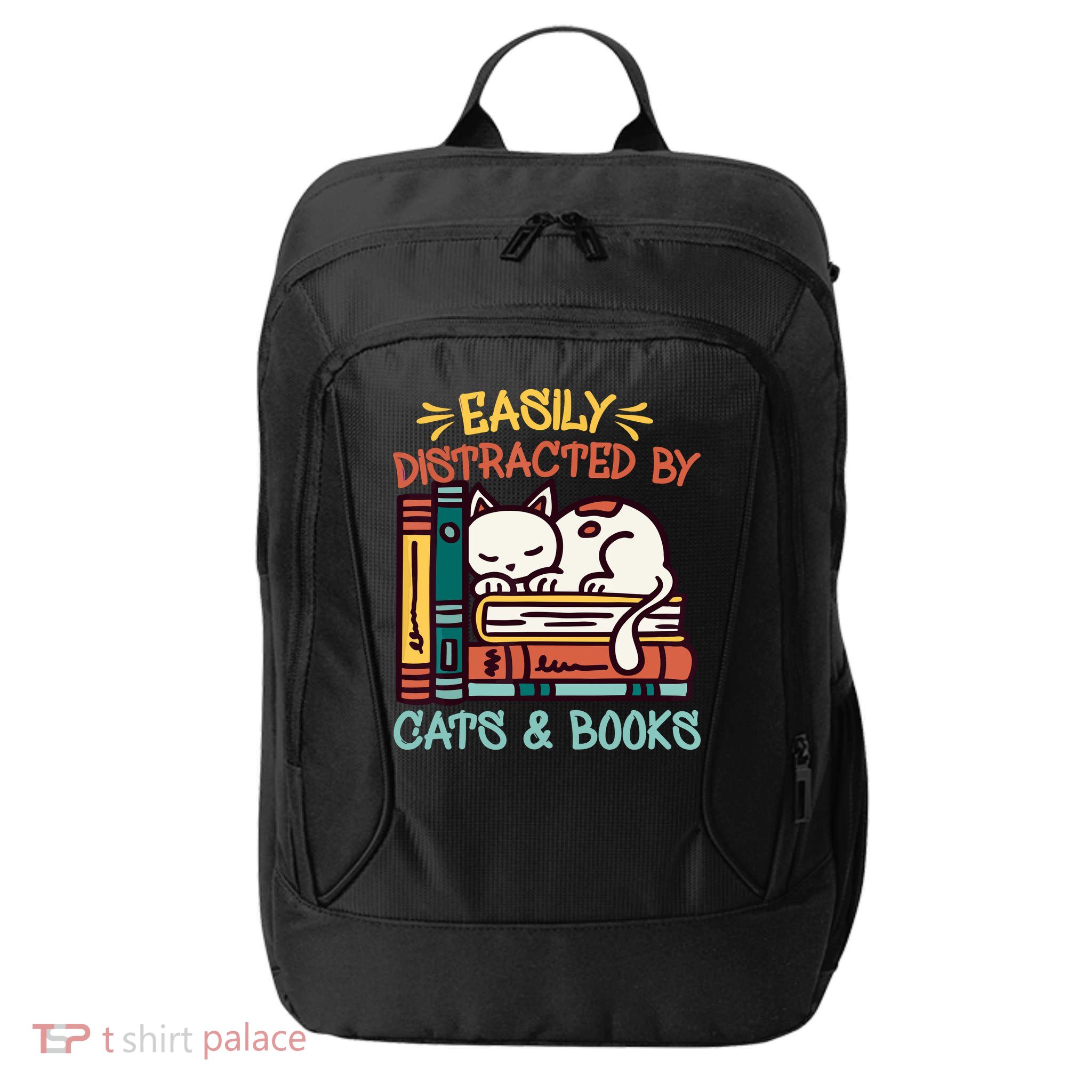 Easily Distracted By Cats And Books Cat & Book Lover City Backpack