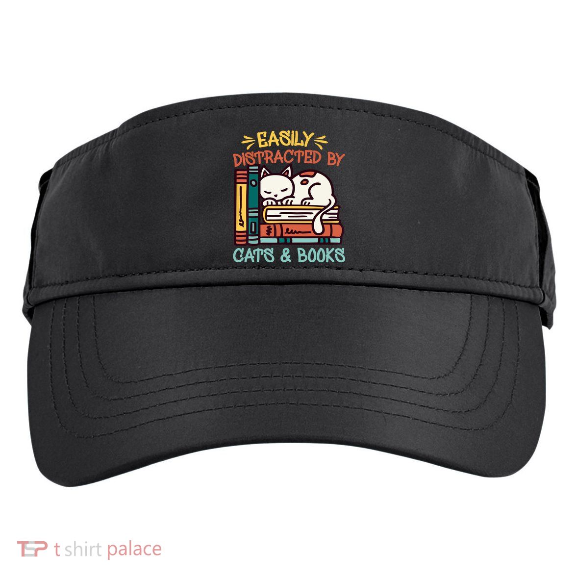 Easily Distracted By Cats And Books Cat & Book Lover Adult Drive Performance Visor