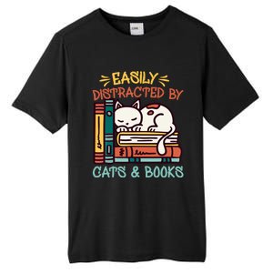 Easily Distracted By Cats And Books Cat & Book Lover Tall Fusion ChromaSoft Performance T-Shirt