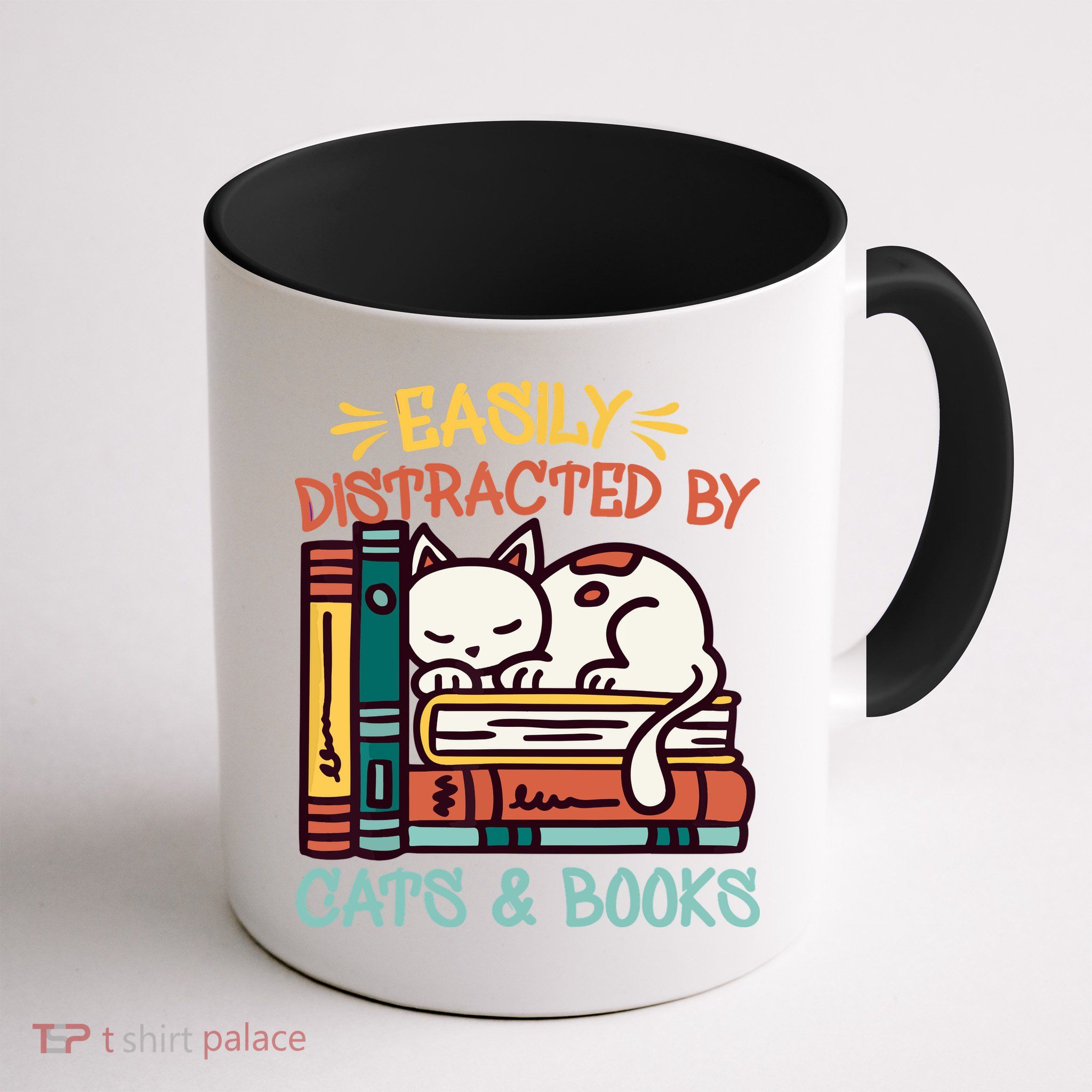 Easily Distracted By Cats And Books Cat & Book Lover Mug