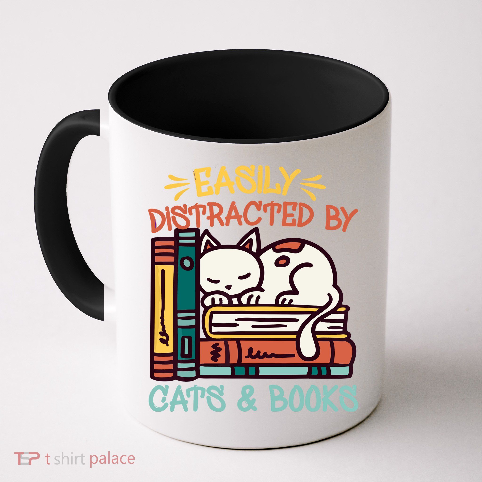 Easily Distracted By Cats And Books Cat & Book Lover Mug