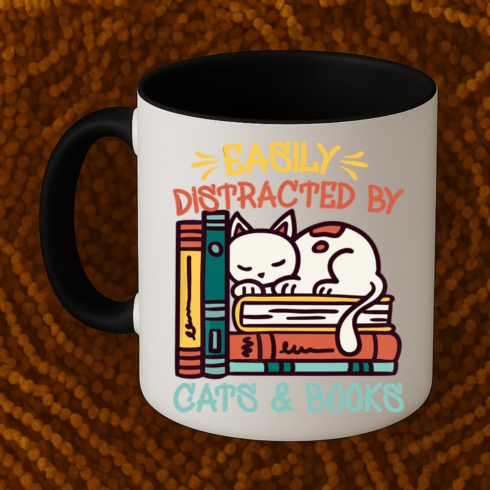 Easily Distracted By Cats And Books Cat & Book Lover Mug