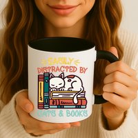 Easily Distracted By Cats And Books Cat & Book Lover Mug