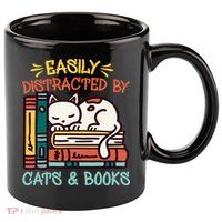 Easily Distracted By Cats And Books Cat & Book Lover 11oz C Handle Ceramic Mug