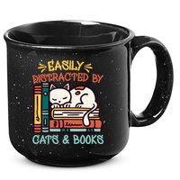 Easily Distracted By Cats And Books Cat & Book Lover 15oz Campfire Ceramic Mug