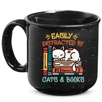 Easily Distracted By Cats And Books Cat & Book Lover 15oz Campfire Ceramic Mug