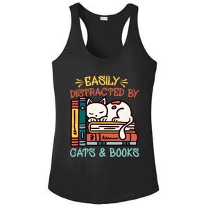 Easily Distracted By Cats And Books Cat & Book Lover Ladies PosiCharge Competitor Racerback Tank