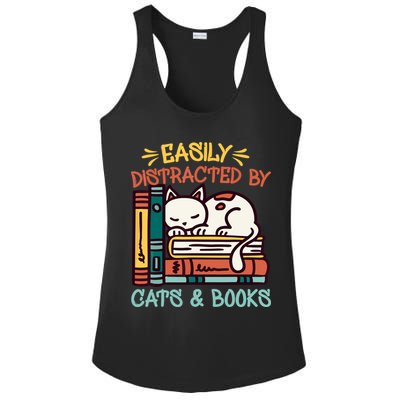 Easily Distracted By Cats And Books Cat & Book Lover Ladies PosiCharge Competitor Racerback Tank