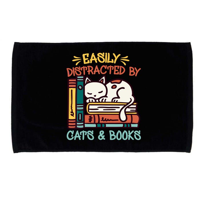 Easily Distracted By Cats And Books Cat & Book Lover Microfiber Hand Towel