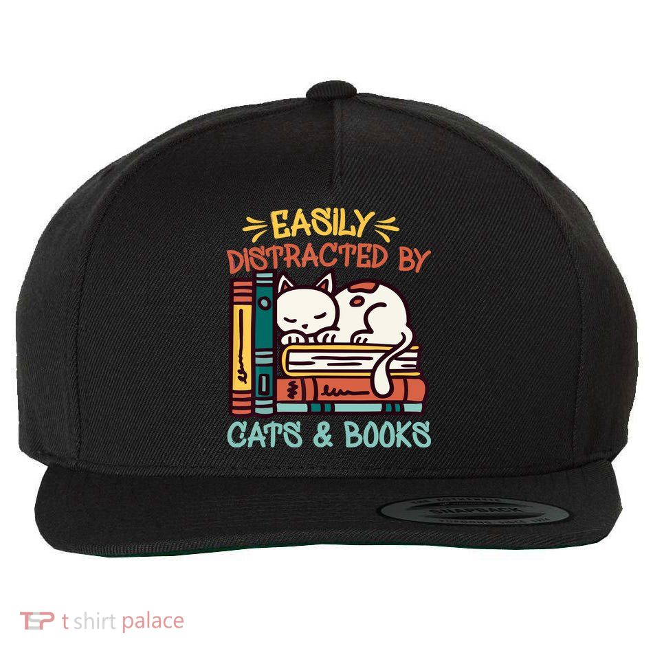 Easily Distracted By Cats And Books Cat & Book Lover Wool Snapback Cap