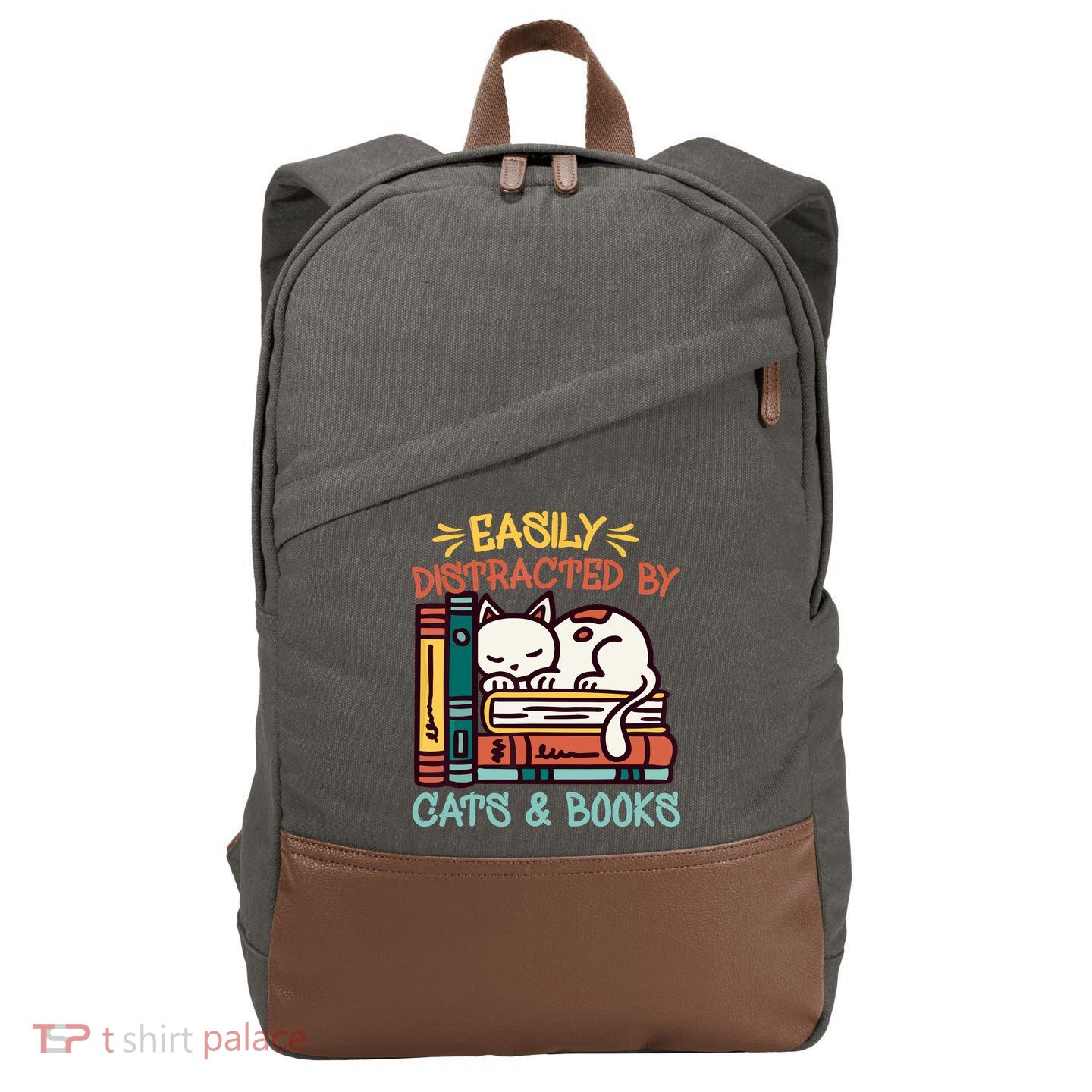 Easily Distracted By Cats And Books Cat & Book Lover Cotton Canvas Backpack