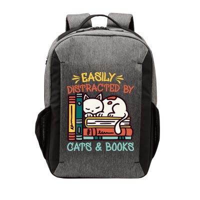 Easily Distracted By Cats And Books Cat & Book Lover Vector Backpack