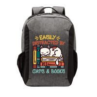 Easily Distracted By Cats And Books Cat & Book Lover Vector Backpack
