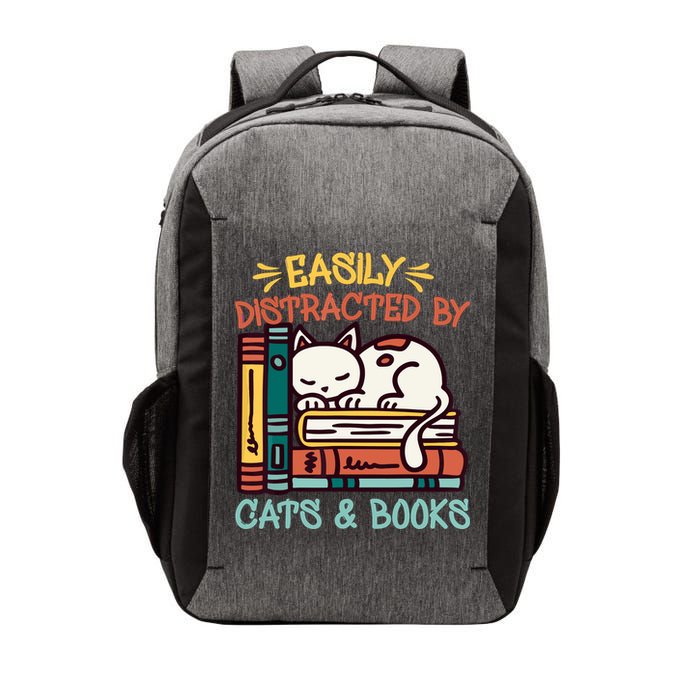 Easily Distracted By Cats And Books Cat & Book Lover Vector Backpack