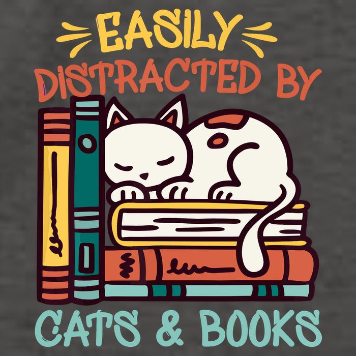 Easily Distracted By Cats And Books Cat & Book Lover Vector Backpack