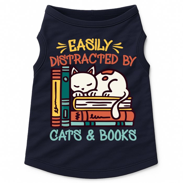 Easily Distracted By Cats And Books Cat & Book Lover Doggie Tank