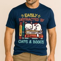 Easily Distracted By Cats And Books Cat & Book Lover Performance Shirt